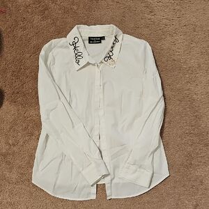 Modcloth White Shirt with Embroidered Collar
